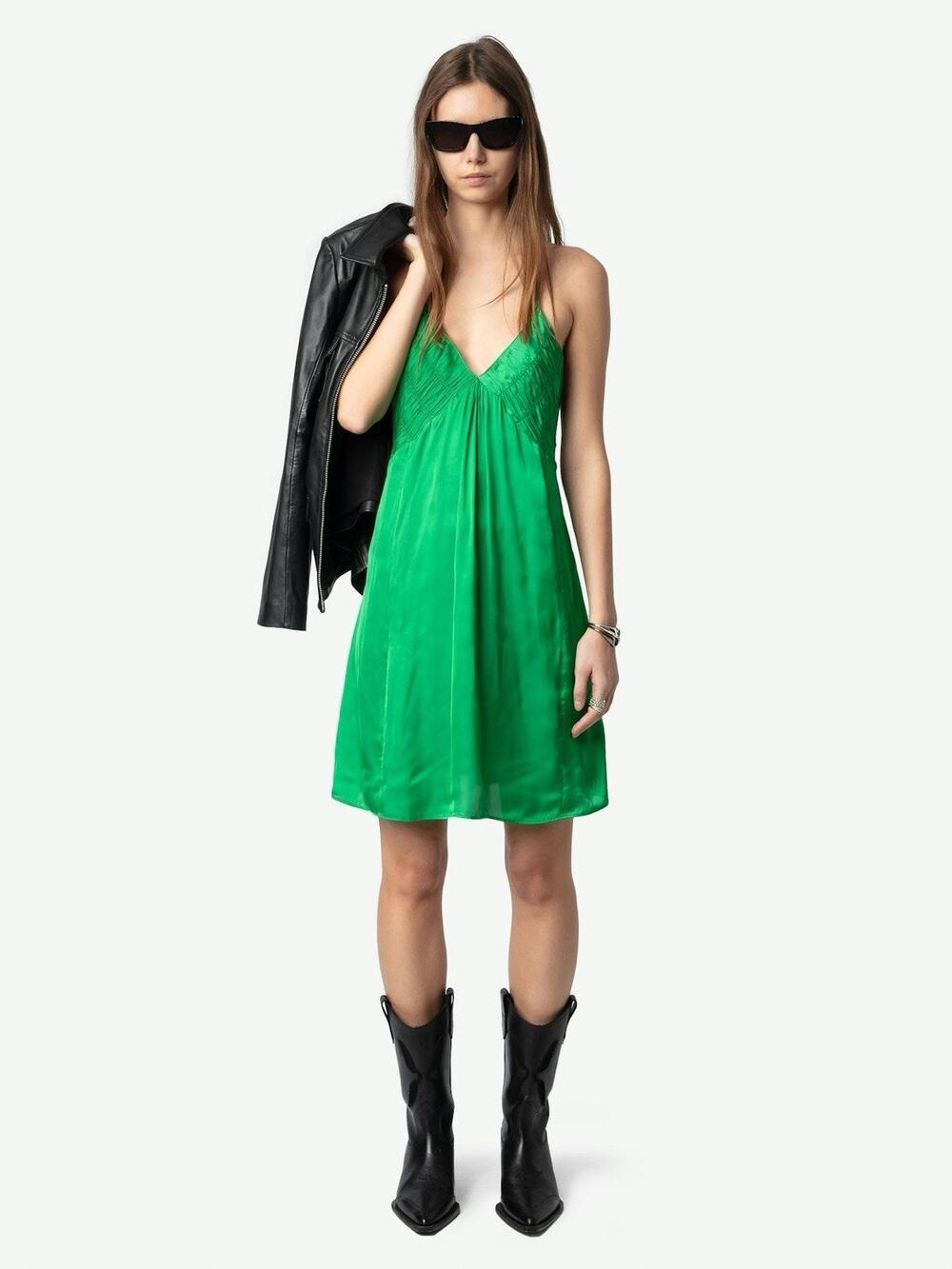 New Zadig & Voltaire Rayonna Green Satin Dress Small